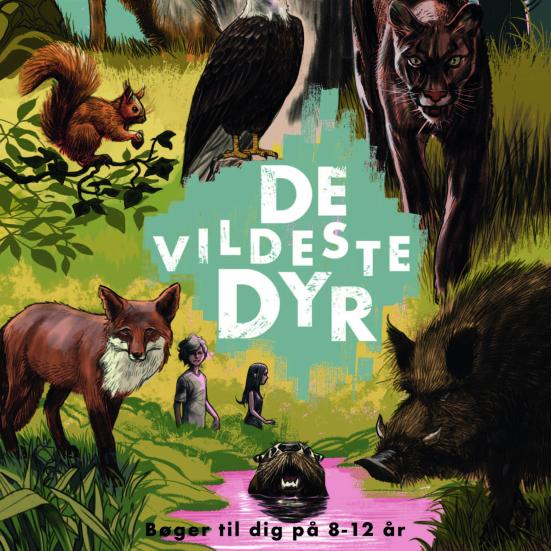 Billede af forskellige dyr der lever i vildmarken fx en ulv, en bjørn, en ræv 